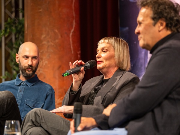 31. Sa(n)jam - Marko Pogačar: Esej o noći/Andrej Blatnik: Trg oslobođenja; Marko Pogačar, Jagna Pogačnik, Andrej Blatnik © Petra Tadić